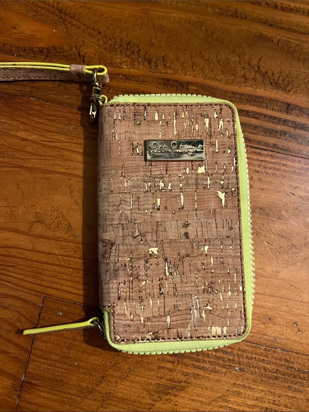 Lilly Pulitzer Cork Wristlet with Lime Trim and Gold Accent
